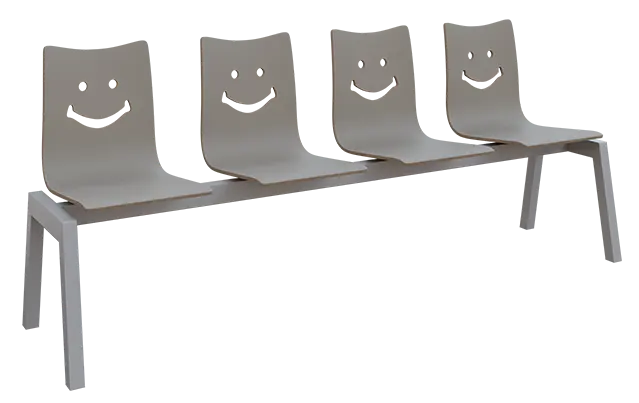 SMILE 4, dřevěná lavice do čekárny, 4-sedák, šedá, kostra stříbrná